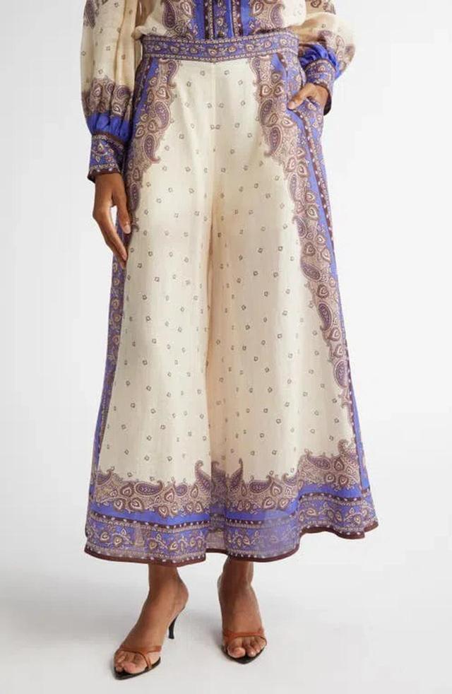 ZIMMERMANN Maxine Paisley Crop Ramie Wide Leg Pants In Purple Paisley Product Image