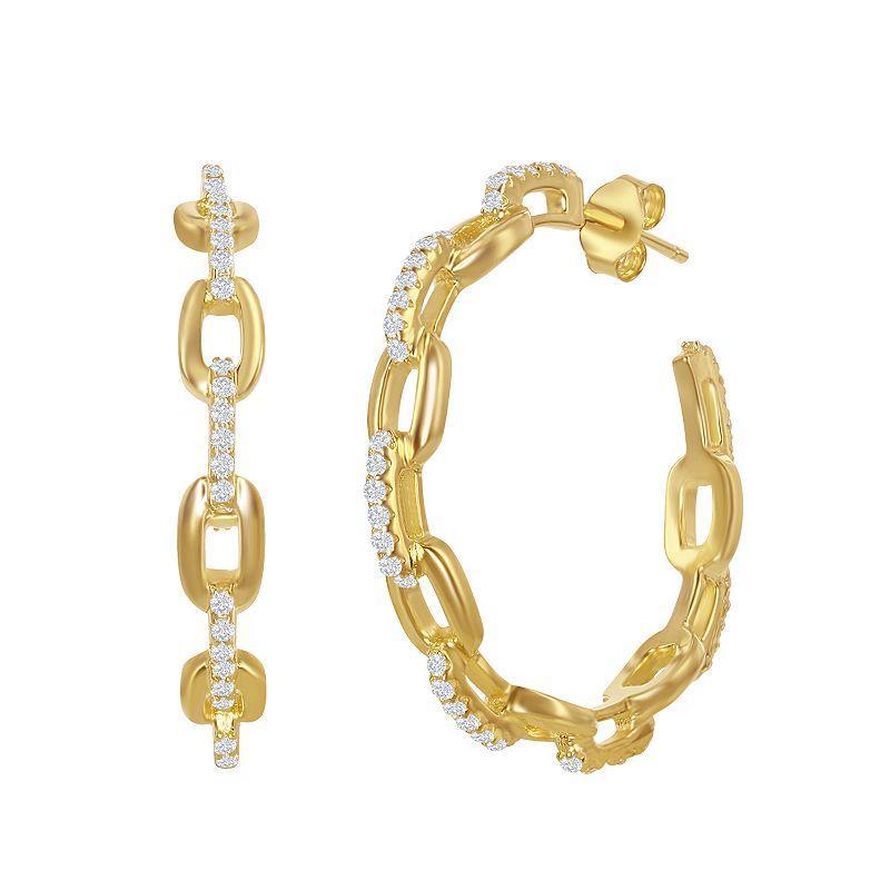 Sterling Silver & Cubic Zirconia Paperclip Hoop Earrings, Womens, Yellow Product Image