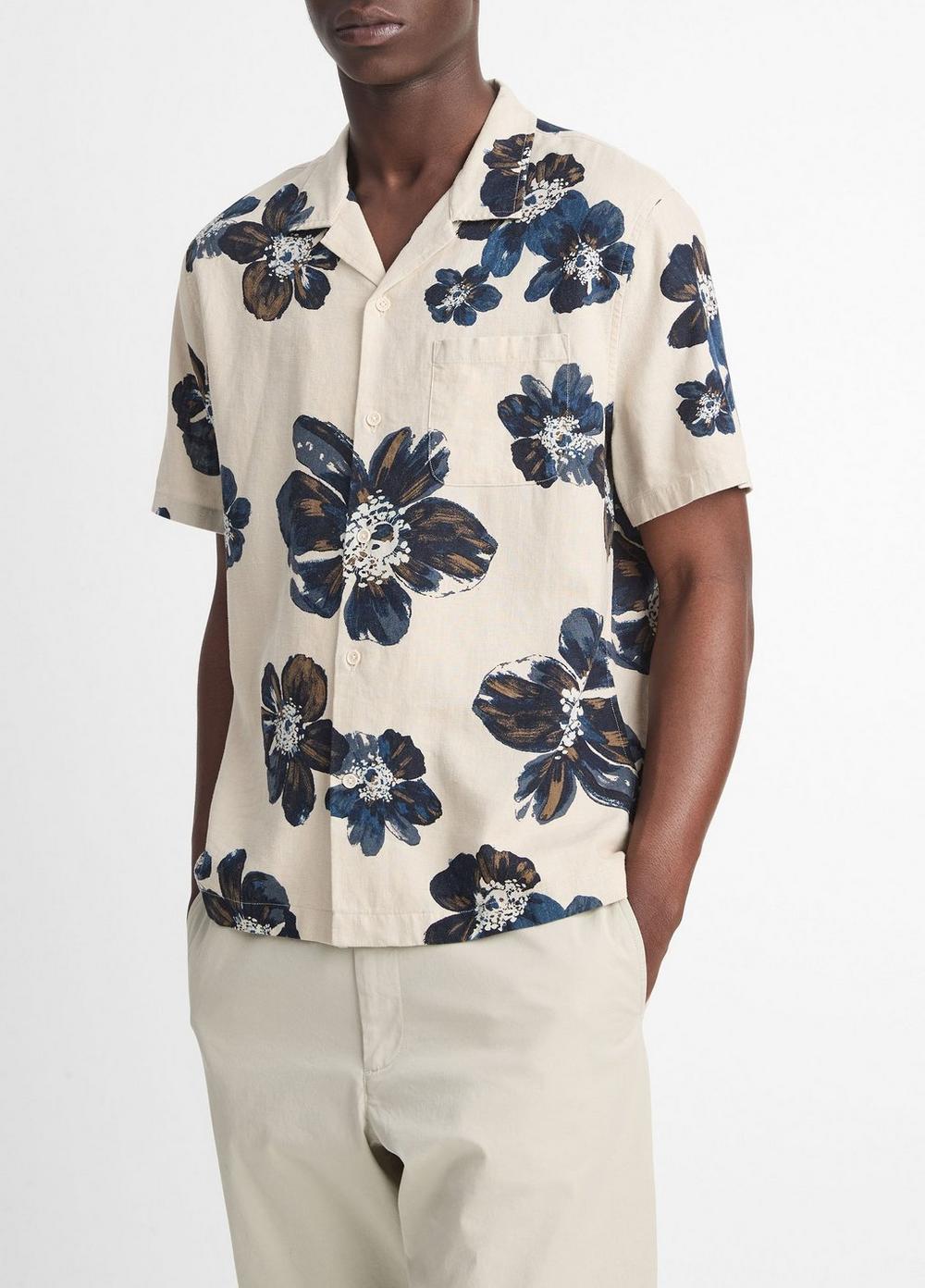 Blossoms Linen-Blend Button-Front Shirt Product Image