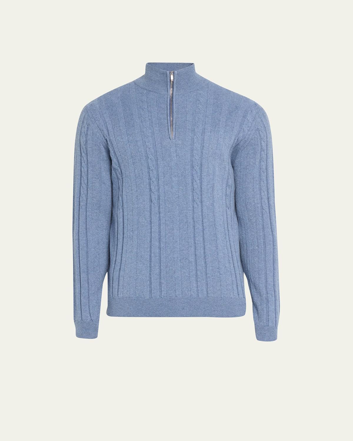 Mens Cashmere Cable Knit Half-Zip Sweater Product Image