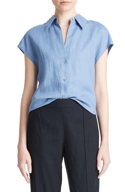 Cap-Sleeve Linen Button-Front Blouse Product Image