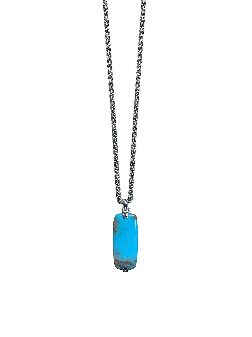 Mens Turquoise & Sterling Silver Tag Pendant Necklace Product Image