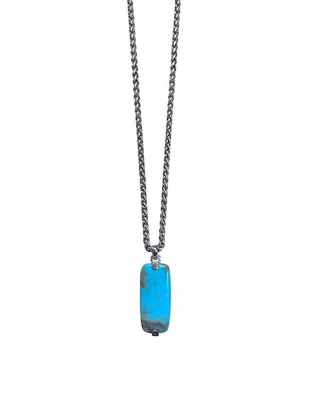 Mens Turquoise & Sterling Silver Tag Pendant Necklace - Silver Product Image