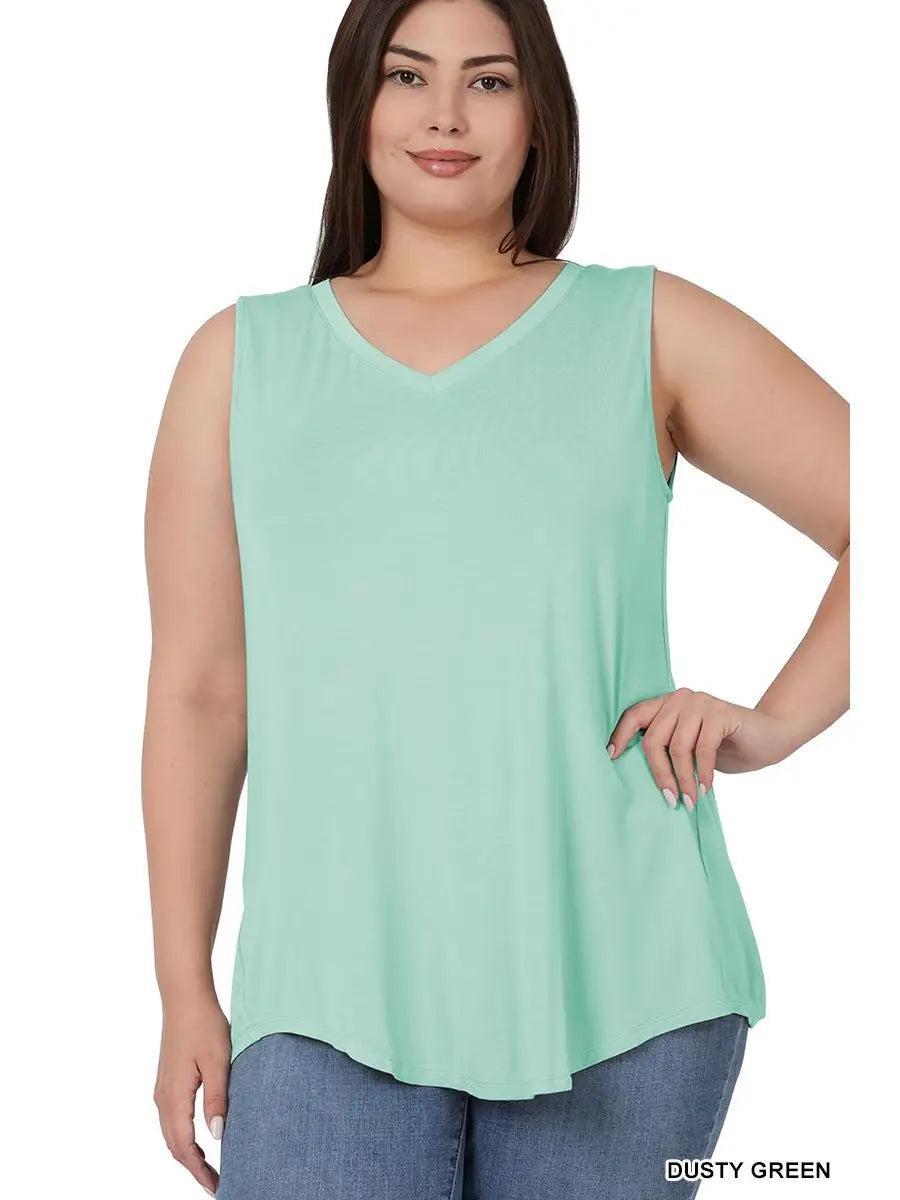 Dusty Green Luxe Rayon Sleeveless Hi-Low Hem Top Female product image