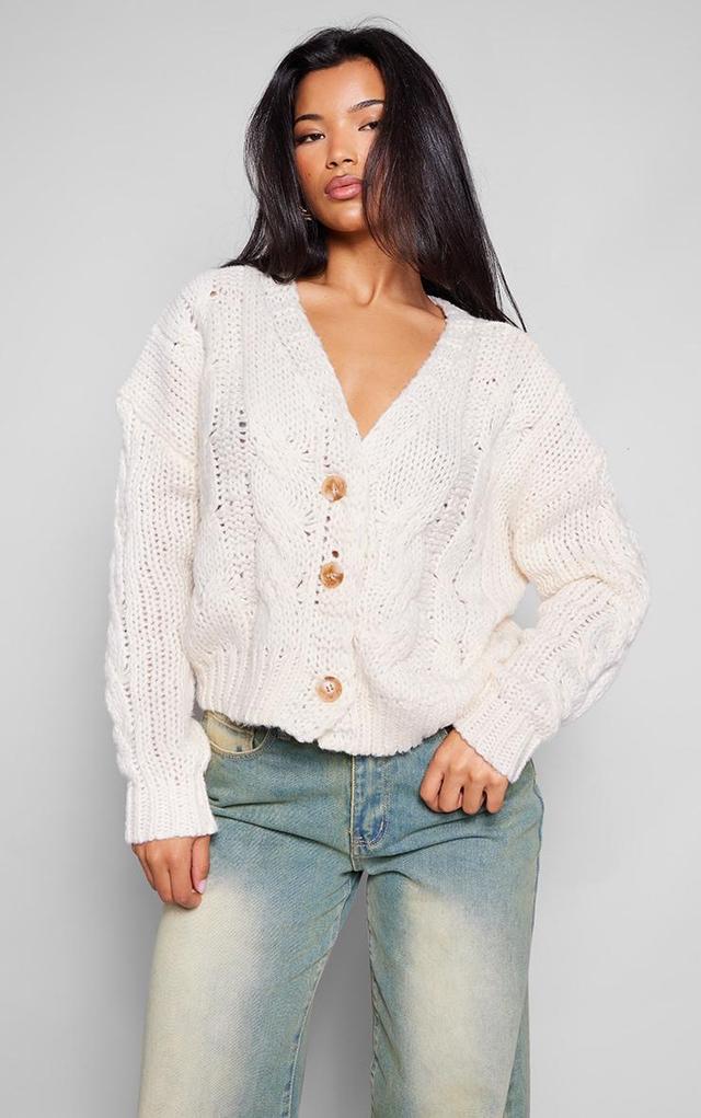 Cream And Taupe Space Dye Chunky Knit Cardigan Product Image