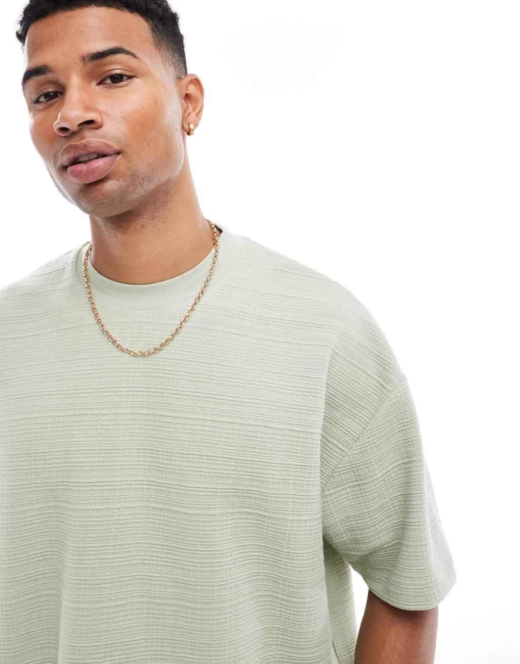 ASOS DESIGN oversized boxy texture T-shirt in light green Product Image