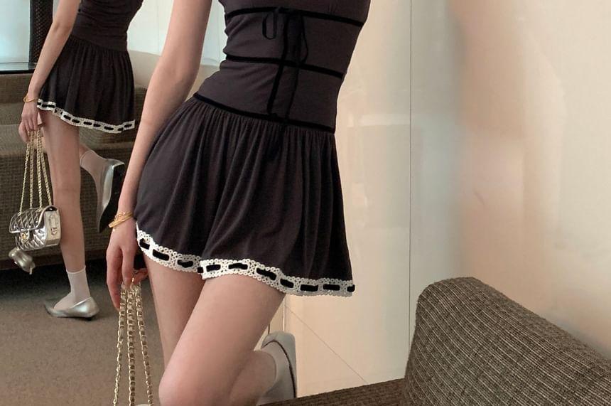 Lace Trim Ribbon Mini A-Line Tube Dress Product Image