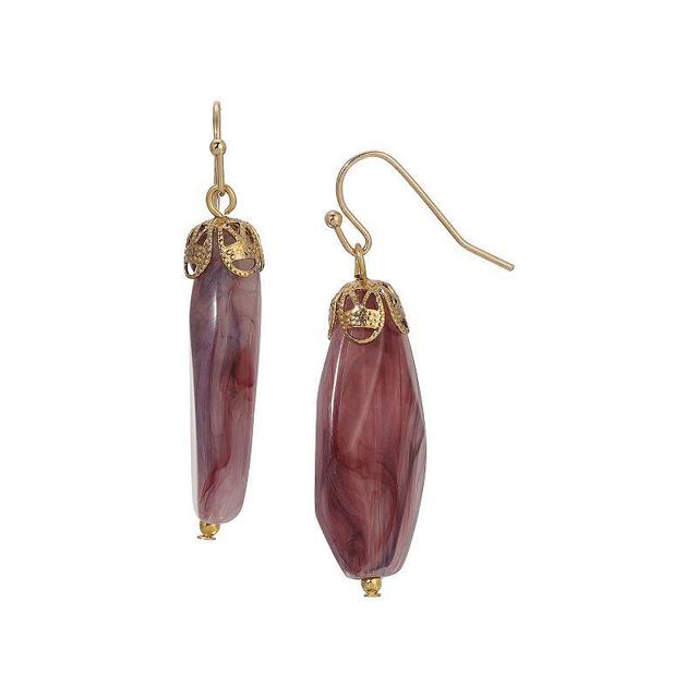 1928 Gold Tone Purple Stone Teardrop Earrings, Womens Product Image