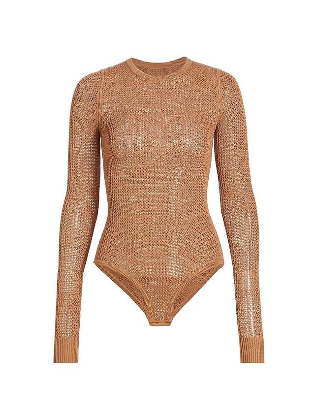 Womens Knit Mesh Long-Sleeve Bodysuit Product Image