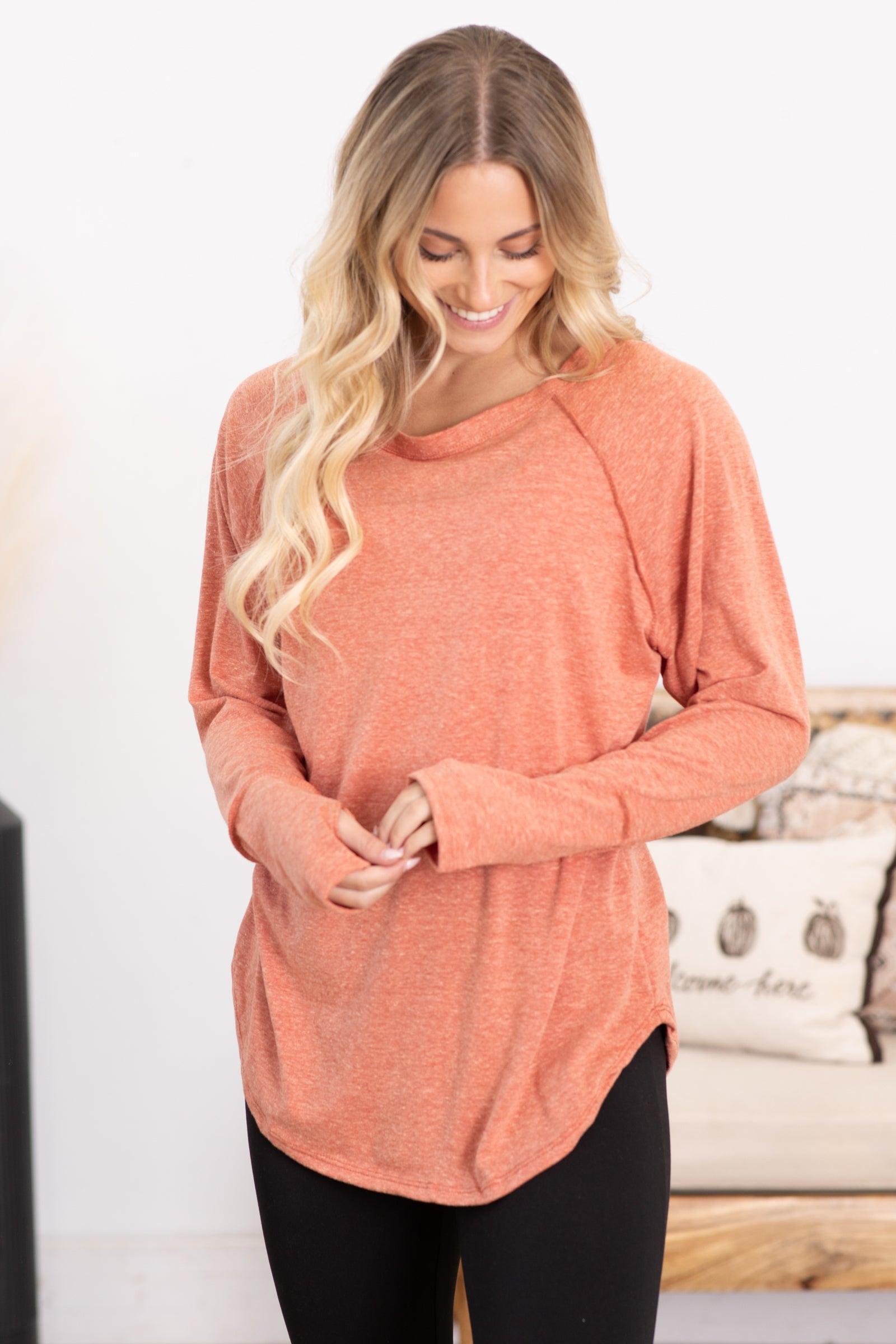 Solid Long Sleeve Knit Top With Thumbholes Product Image