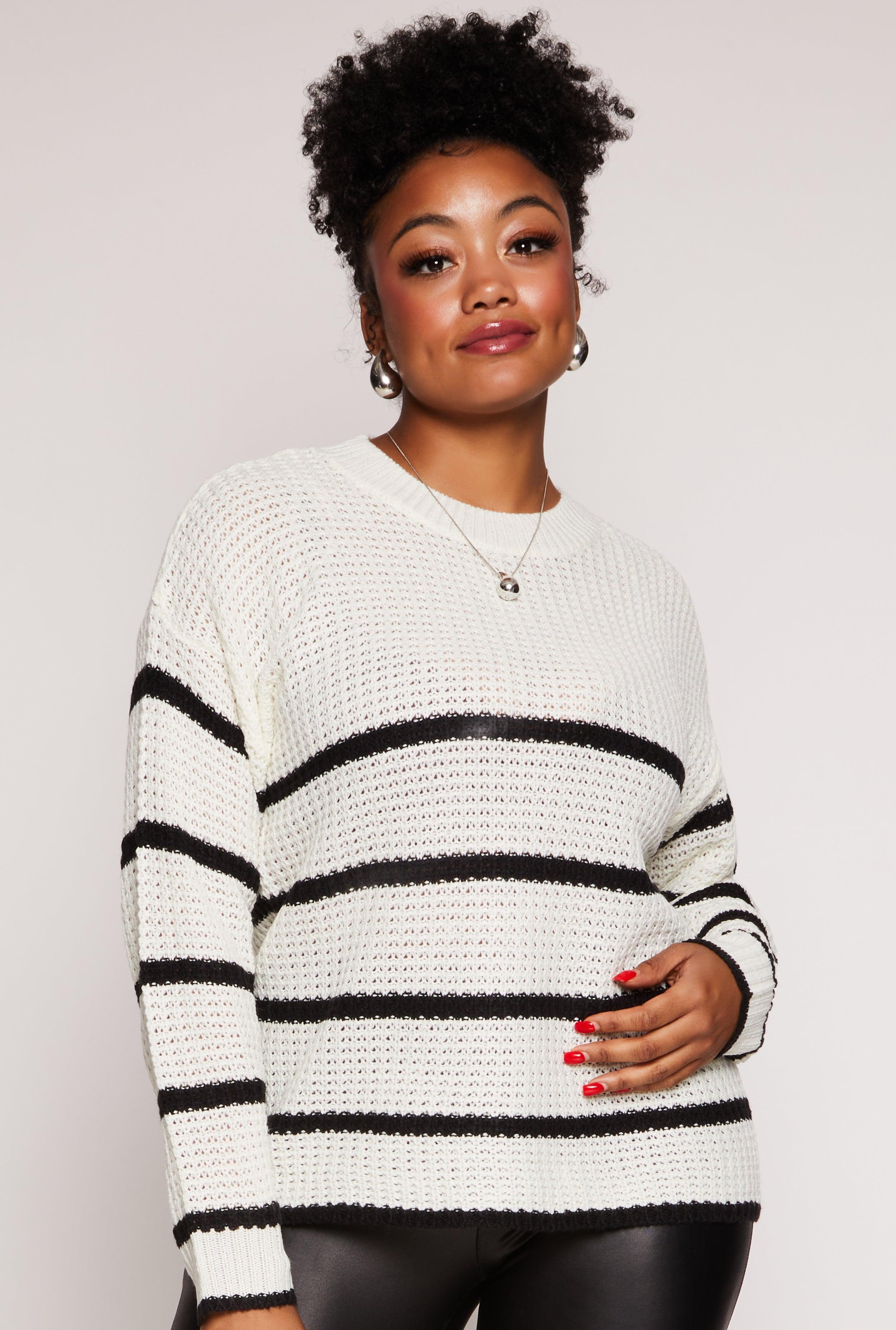 Womens Plus Size Striped Crew Neck Sweater Product Image