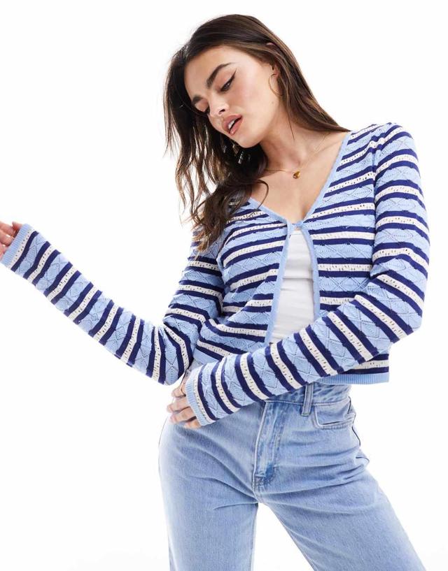 ASOS DESIGN navy cardigan with stitch detail in stripe Product Image