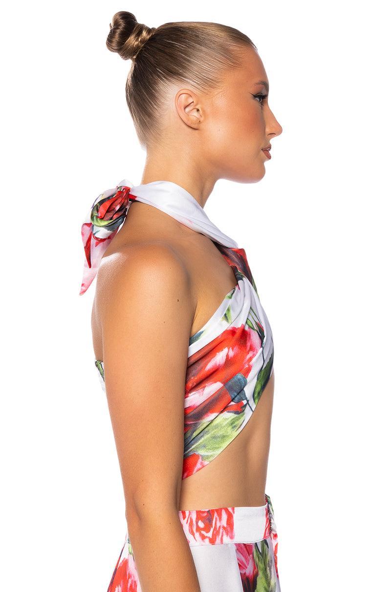 CARAMELLA TWIST FRONT SATIN CROP TOP Product Image