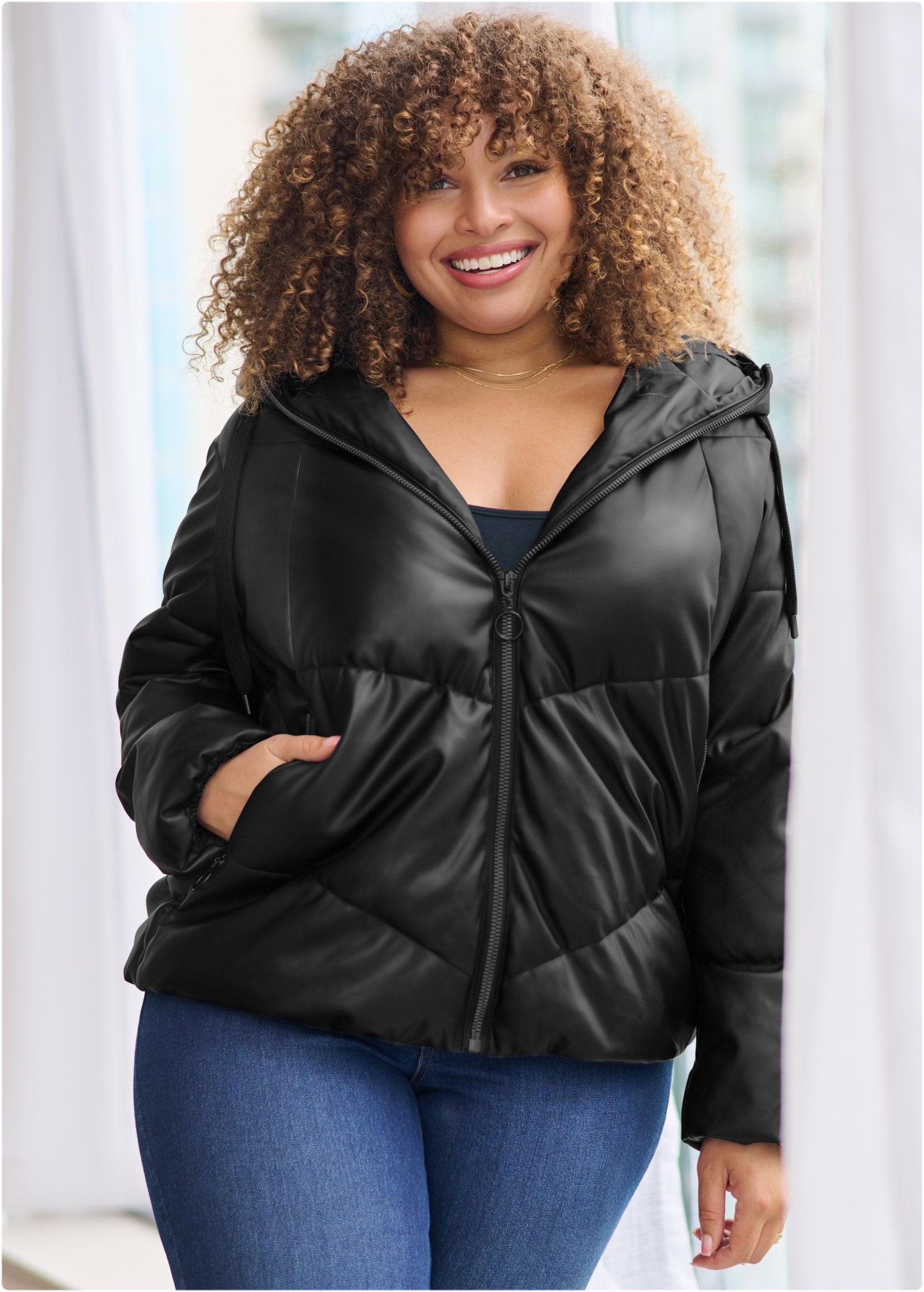 Faux Leather Puffer Jacket - Black product image