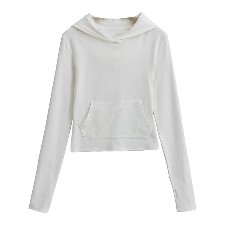 Crew Neck Plain Cropped Hoodie Product Image