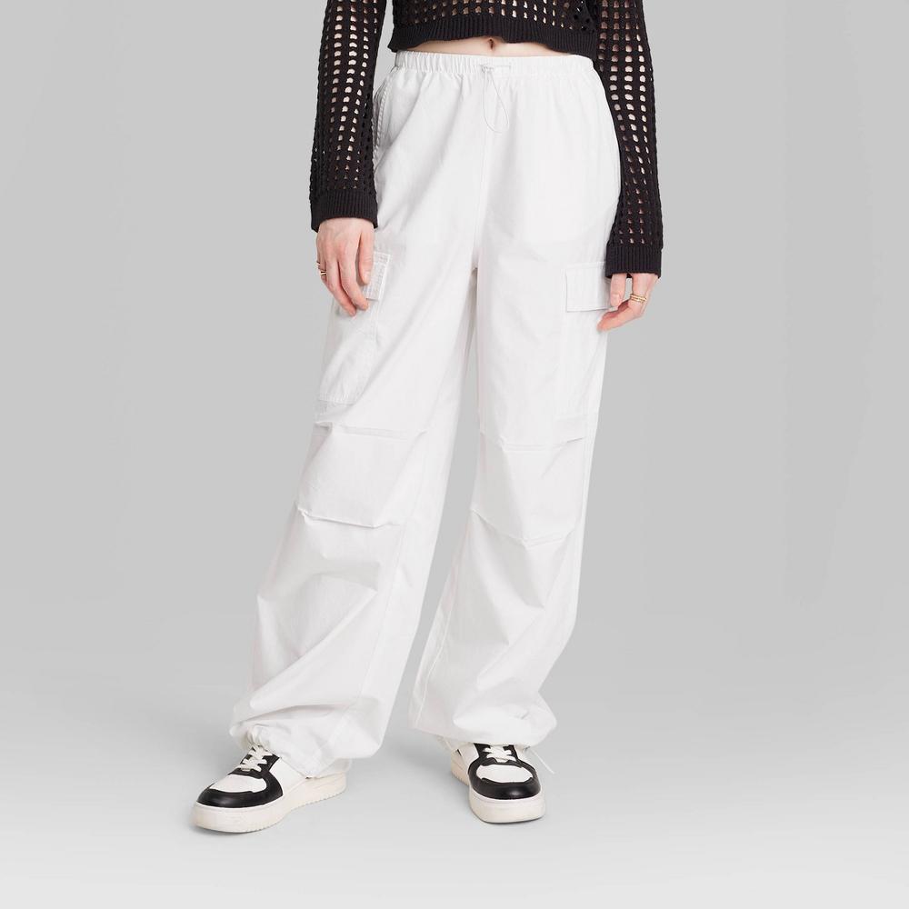 Womens Mid-Rise Wide Leg Parachute Pull-On Pants - Wild Fable White XXS Product Image