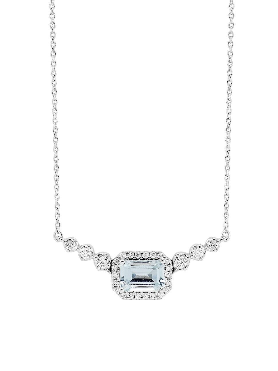 Womens 14K White Gold, Aquamarine & 0.25 TCW Diamond Pendant Necklace Product Image