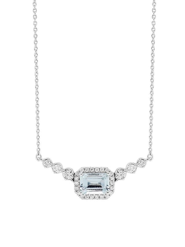 Womens 14K White Gold, Aquamarine & 0.25 TCW Diamond Pendant Necklace Product Image