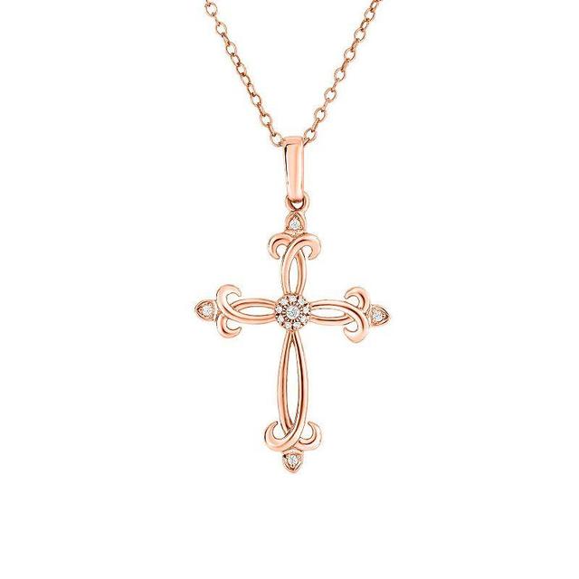 10k Rose Gold 1/15 Carat T.W. Diamond Cross Pendant, Womens Product Image