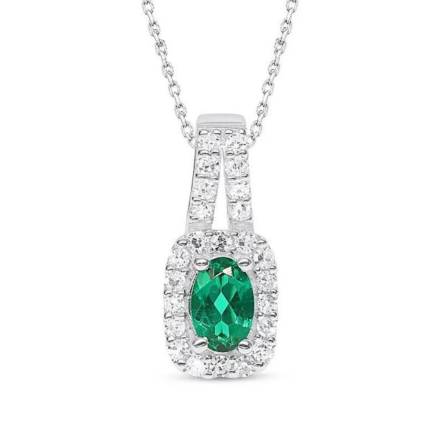 thique Sterling Silver 1/4 Carat T.W. Lab-Grown Diamond and Lab-Created Gemstone Pendant Necklace, Womens Cr Green Product Image