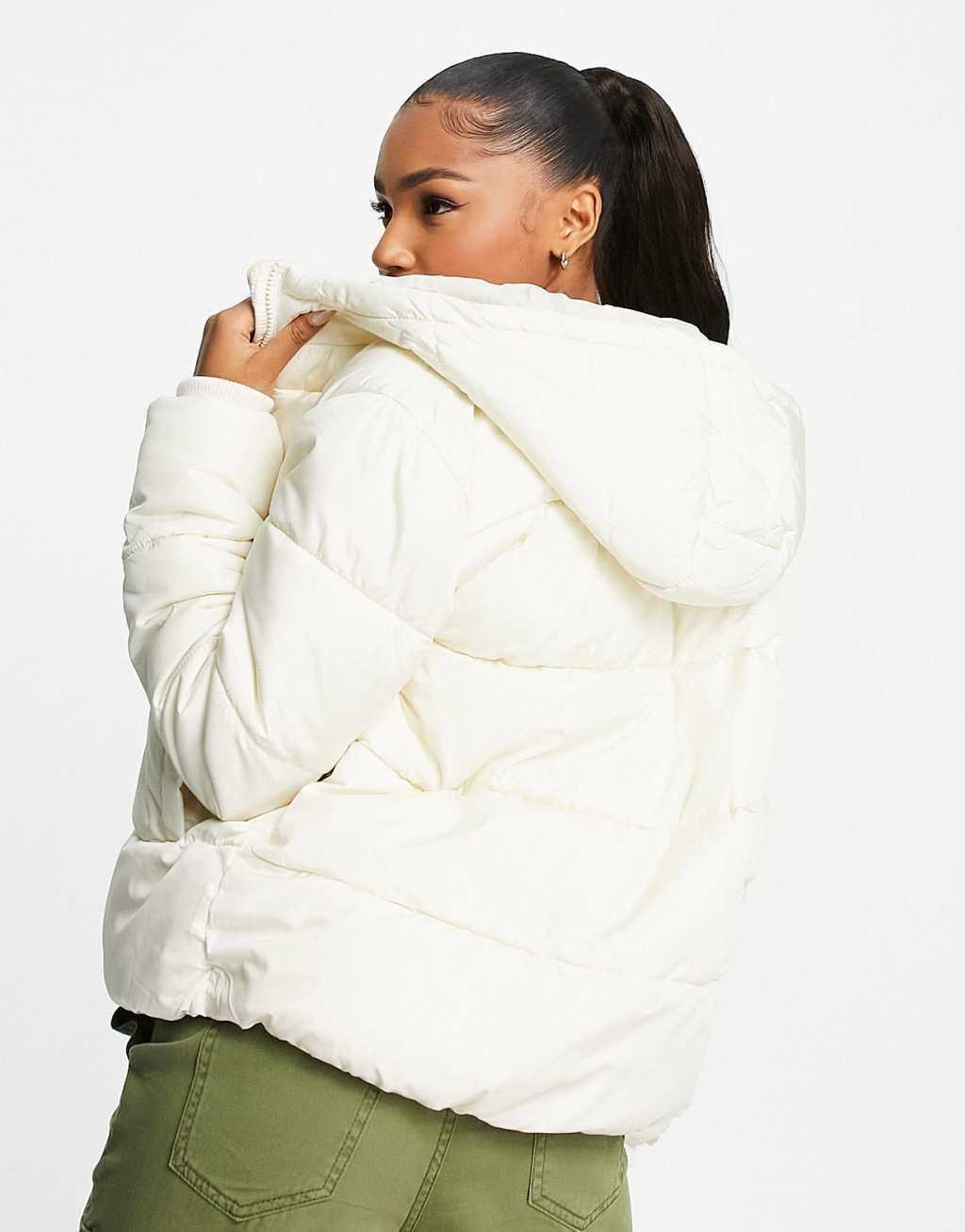 Pieces padded jacket with hood in cream Product Image