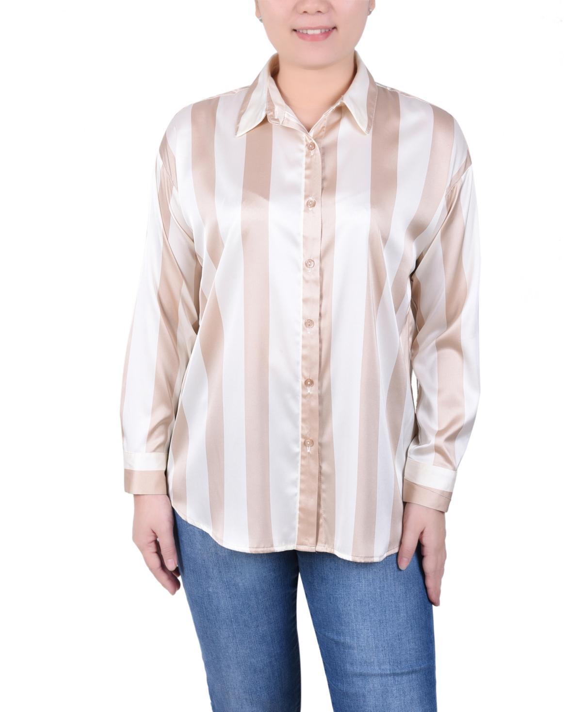 Ny Collection Petite Long Sleeve Striped Satin Blouse Product Image