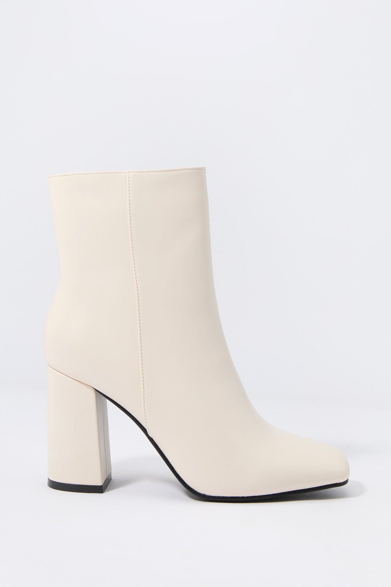 Faux Leather Square Toe Heeled Boot Female Product Image