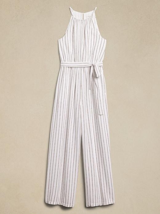 Linen-Blend Halter Jumpsuit Product Image