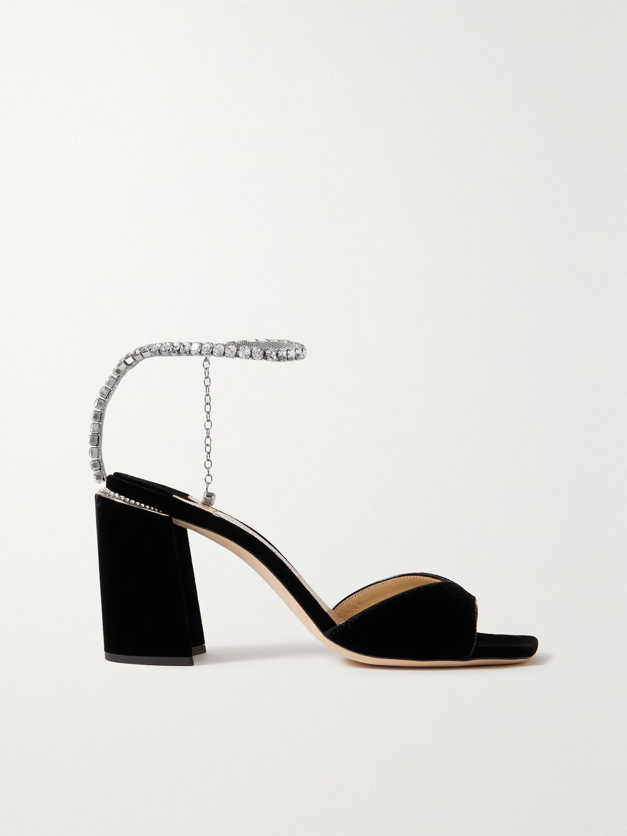 JIMMY CHOO Woman Black Suede Saeda 85 Sandals Product Image