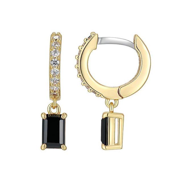 Sarafina Black & Clear Cubic Zirconia Drop Huggie Hoop Earrings, Womens, Gold Tone Product Image