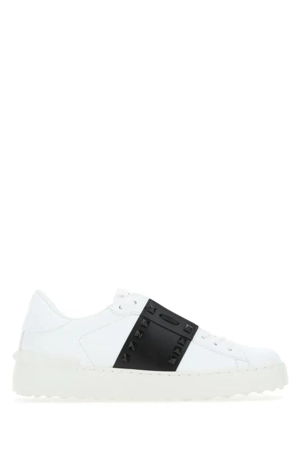 Woman White Leather Rockstud Untitled Sneakers With Black Band Product Image