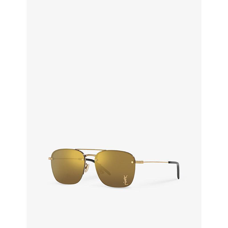 SAINT LAURENT Womens Gold Ys000490 Sl 309 M Rectangular-frame Metal Sunglasses In Brown Product Image