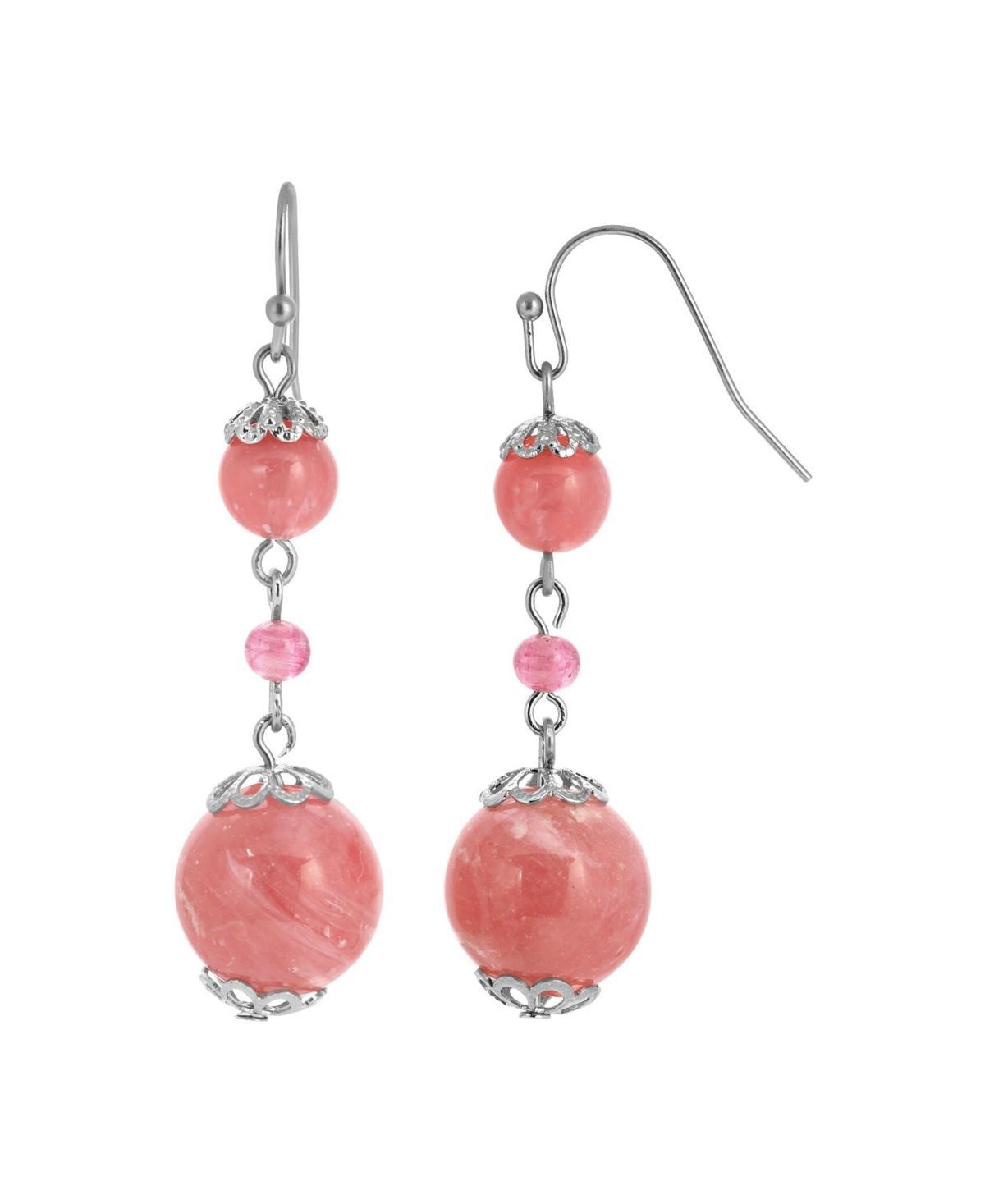 1928 Silver Tone Pink Beaded Drop Earrings, Womens Product Image