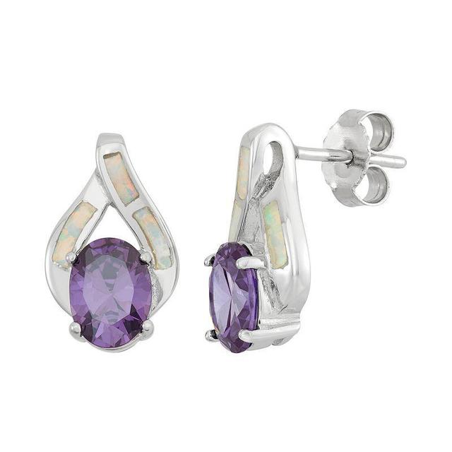 Lab-Created Opal & Cubic Zirconia Sterling Silver Teardrop Stud Earrings, Womens, Purple Product Image