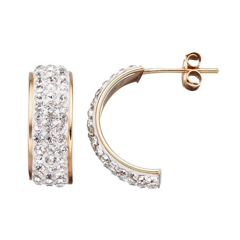 Crystal 14k Gold Over Silver Semi-Hoop Earrings, Womens, White Product Image