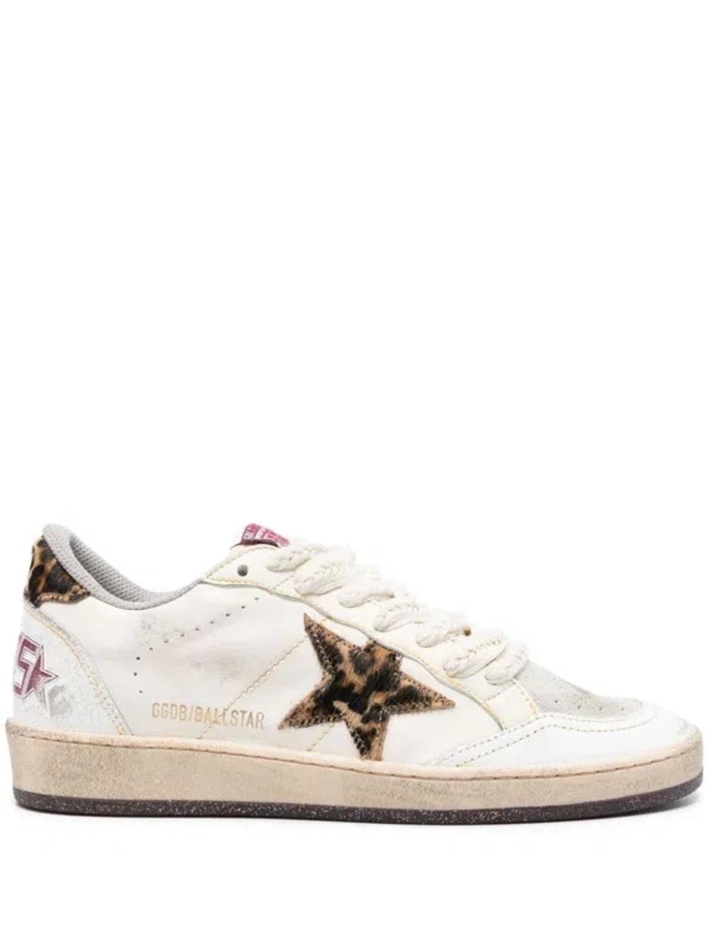 White And Beige Ball Star Ovine Leather Sneakers In White/beige/beige Brown Leo Product Image