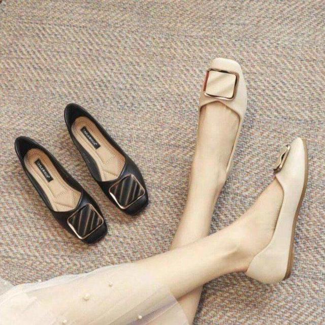 Faux Leather Square Toe Flats Product Image