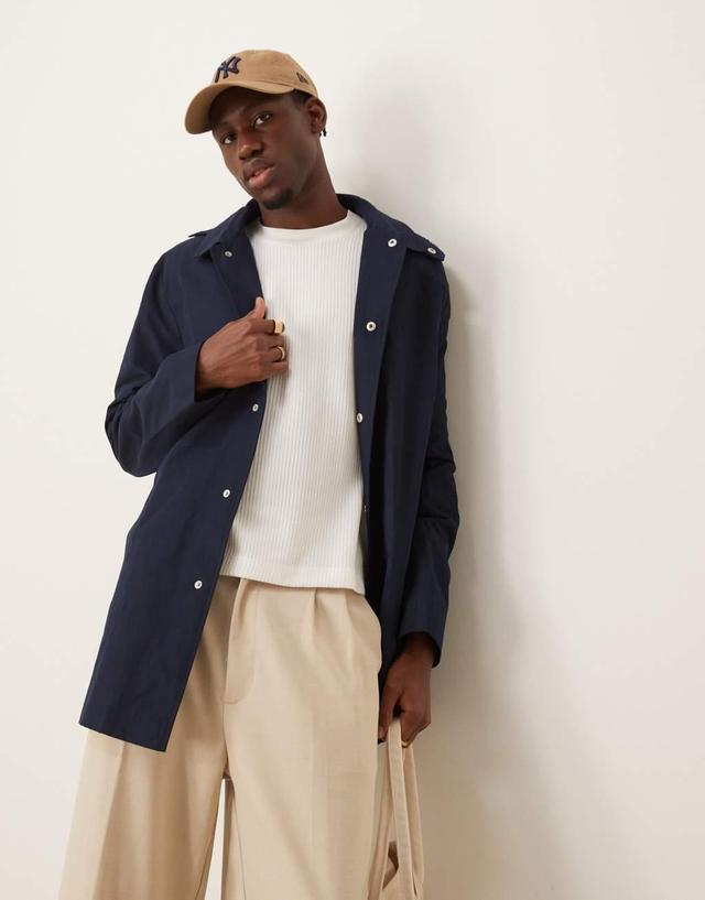 ASOS DESIGN hooded short trench coat in navy Product Image