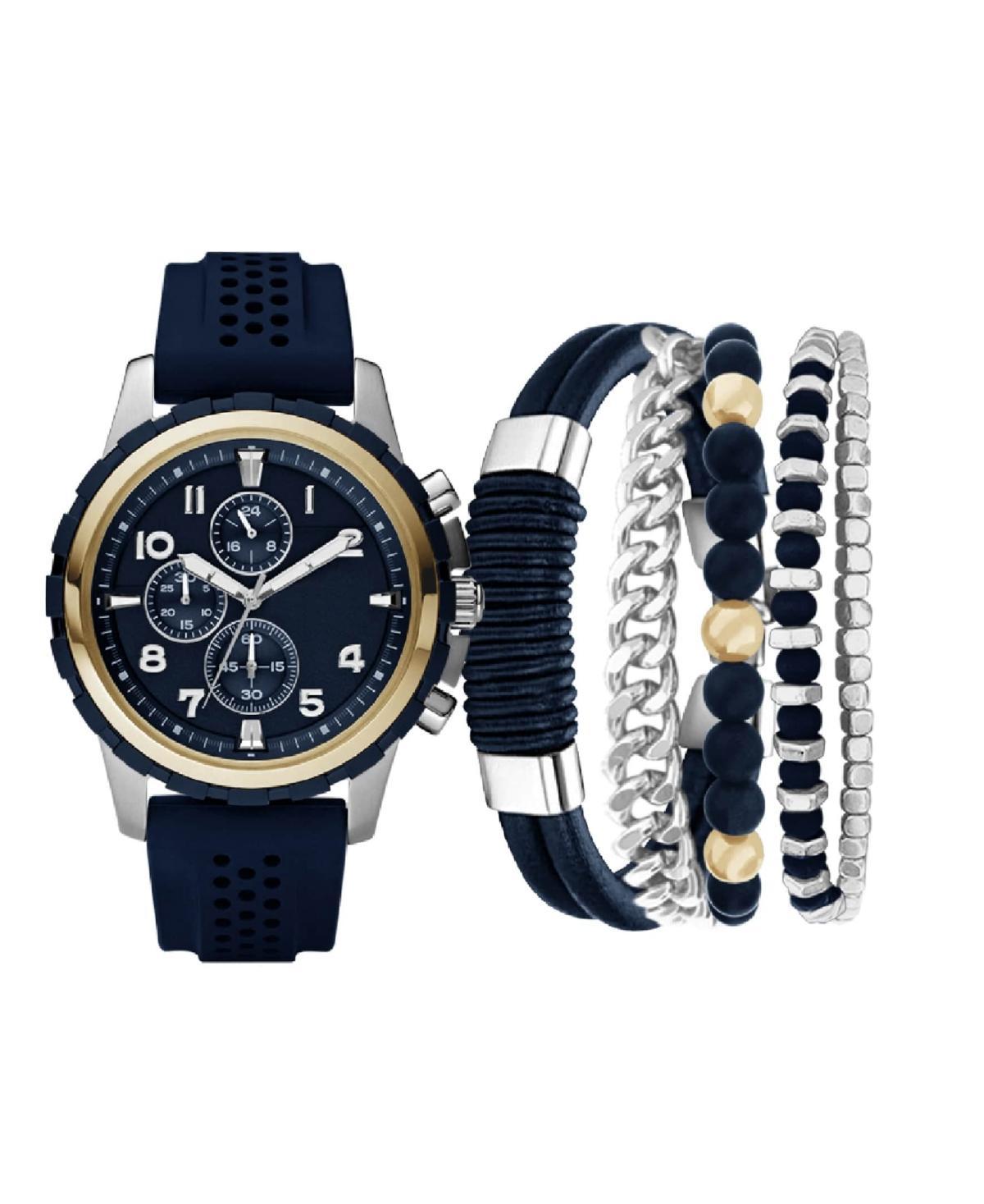 American Exchange Mens Analog, Three-Hand Quartz Navy Silicone Strap Watch 45mm Gift Set Product Image