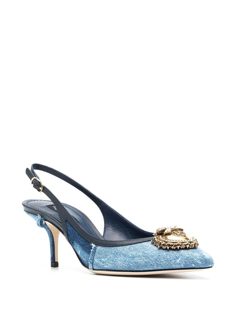 DOLCE & GABBANA Devotion 70mm Denim Slingback Pumps In Blue Product Image