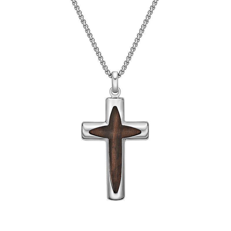 LYNX Stainless Steel & Wood Cross Pendant 24 Mens Necklace Product Image