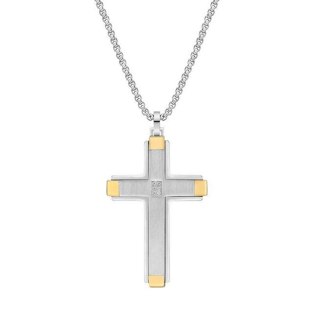 LYNX Mens Two Tone Stainless Steel Cubic Zirconia Cross Necklace Product Image