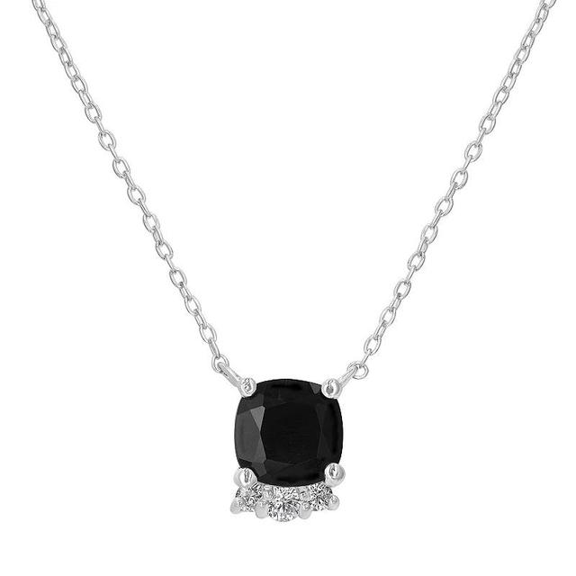 Gemistry Sterling Silver Stone & Cubic Zirconia Cushion Cut Necklace, Womens Black Product Image