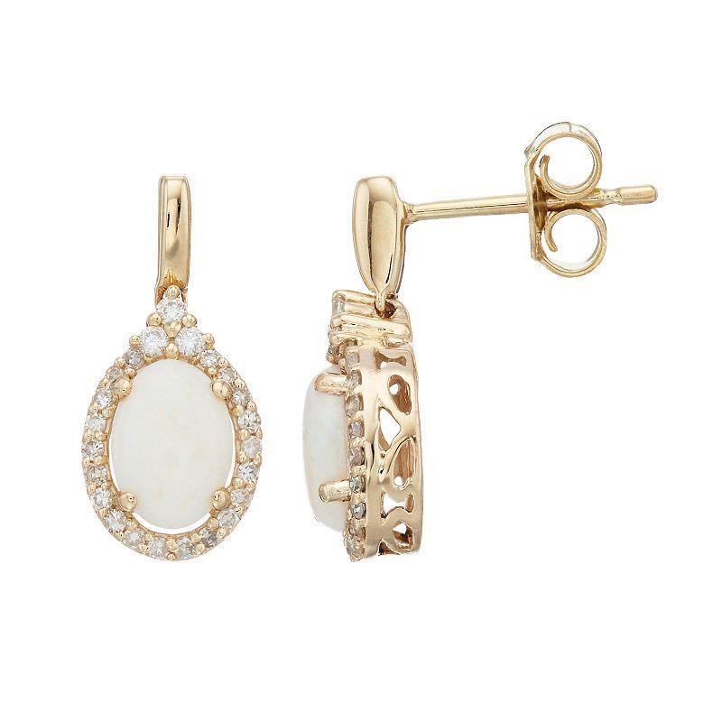 Gemminded 10k Gold Opal & 1/5 Carat T.W. Diamond Oval Drop Earrings, Womens Product Image