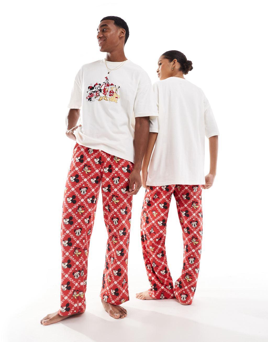 ASOS DESIGN pajama set with Christmas Mickey and Friends prints in red Product Image