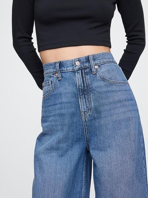 Mid Rise Pinstripe Baggy Jeans Product Image