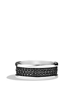 Mens Streamline Three Row Band Ring with Pav Black Diamonds Product Image