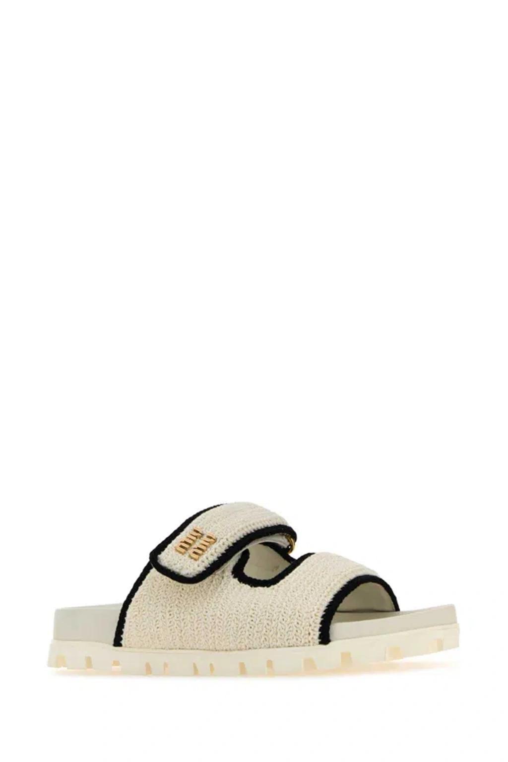 Bicolor Crochet Grip Slide Sandals In White Product Image