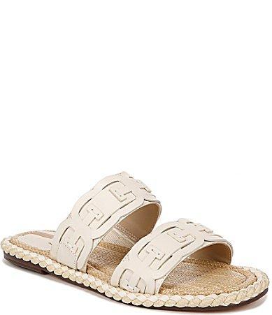 Sam Edelman Tatum Leather Logo Double Banded Rope Trim Slide Sandals Product Image