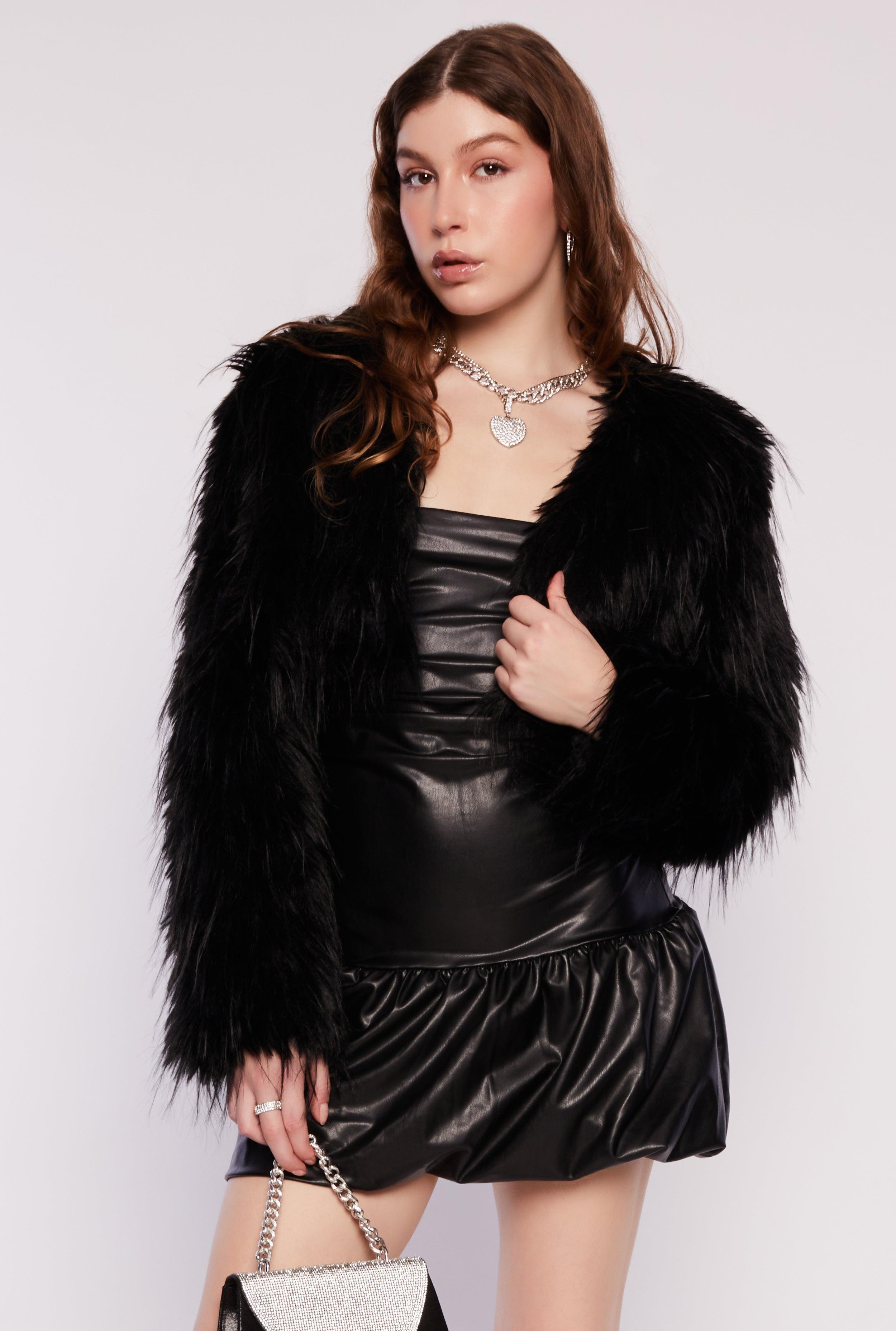 Womens Faux Fur Open Front Cropped Jacket Product Image